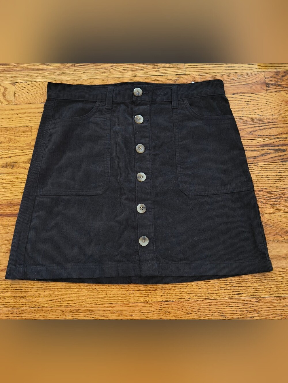 Kensie Jeans Black Button-Front High Waisted Corduroy Mini Skirt